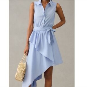 Maeve Anthropologie-Asymmetrical Sleeveless Shirt Dress Sky Blue-Size 20W(Plus)